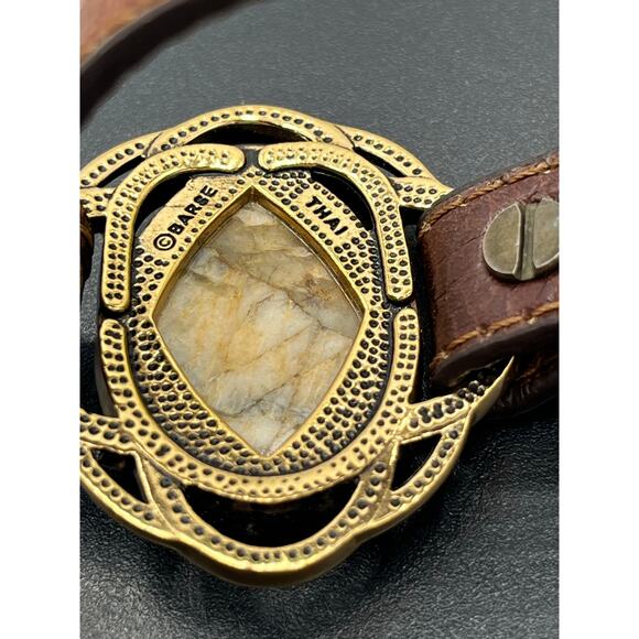 Barse Vintage African Opal Bronze Brown Tooled Genuine Leather Bracelet - Picture 6 of 11